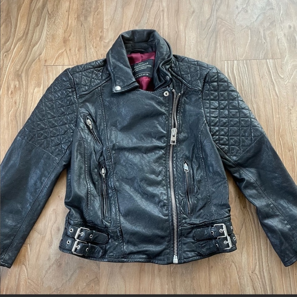 ALL SAINTS black leather Moto jacket - Picture 3 of 7